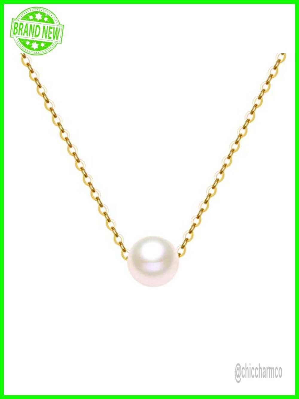 10K Solid Gold 9mm Freshwater Pearl Pendant Necklace 18" Choker